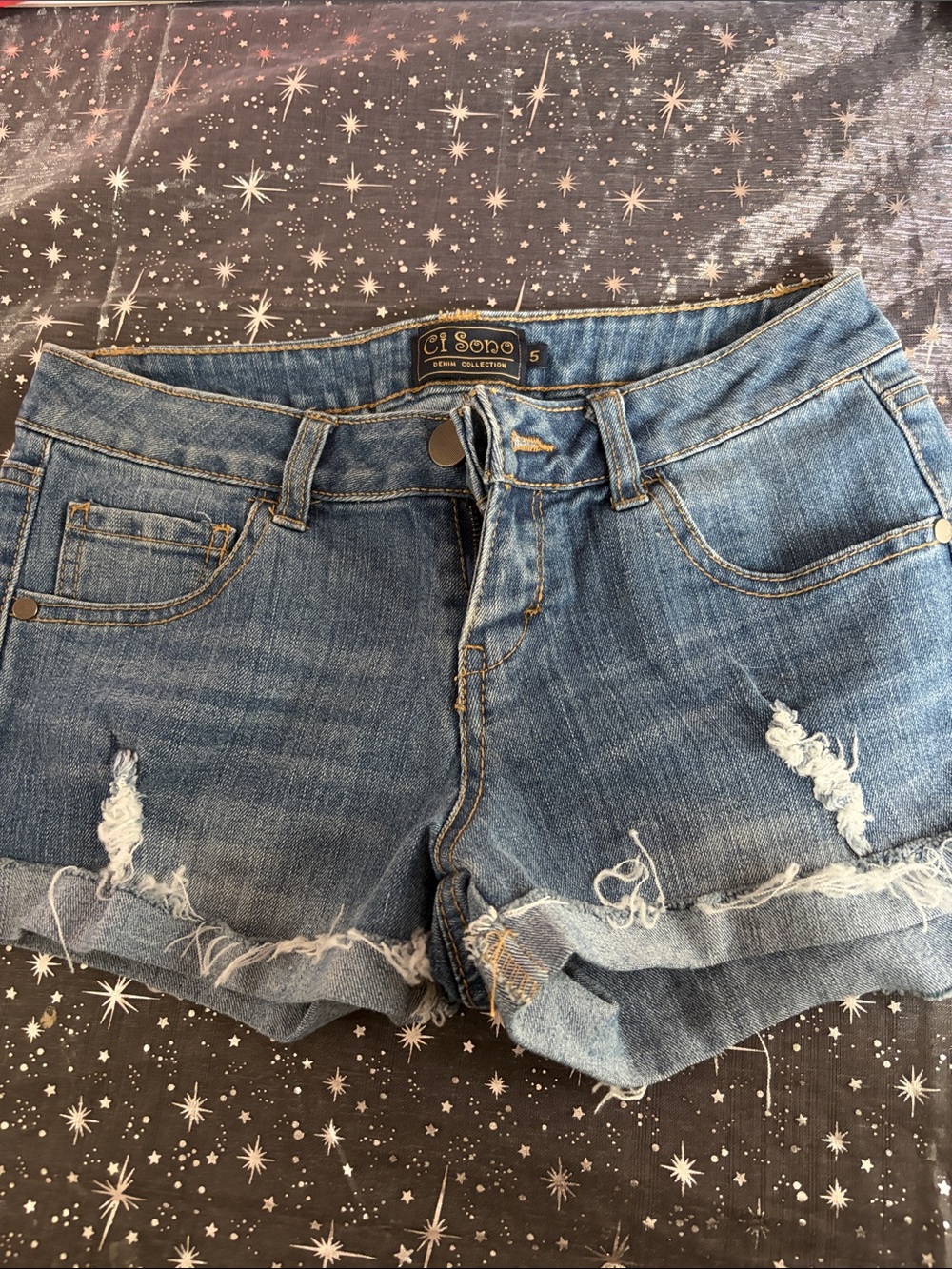 Ci Sono Light Blue Distressed Denim Shorts